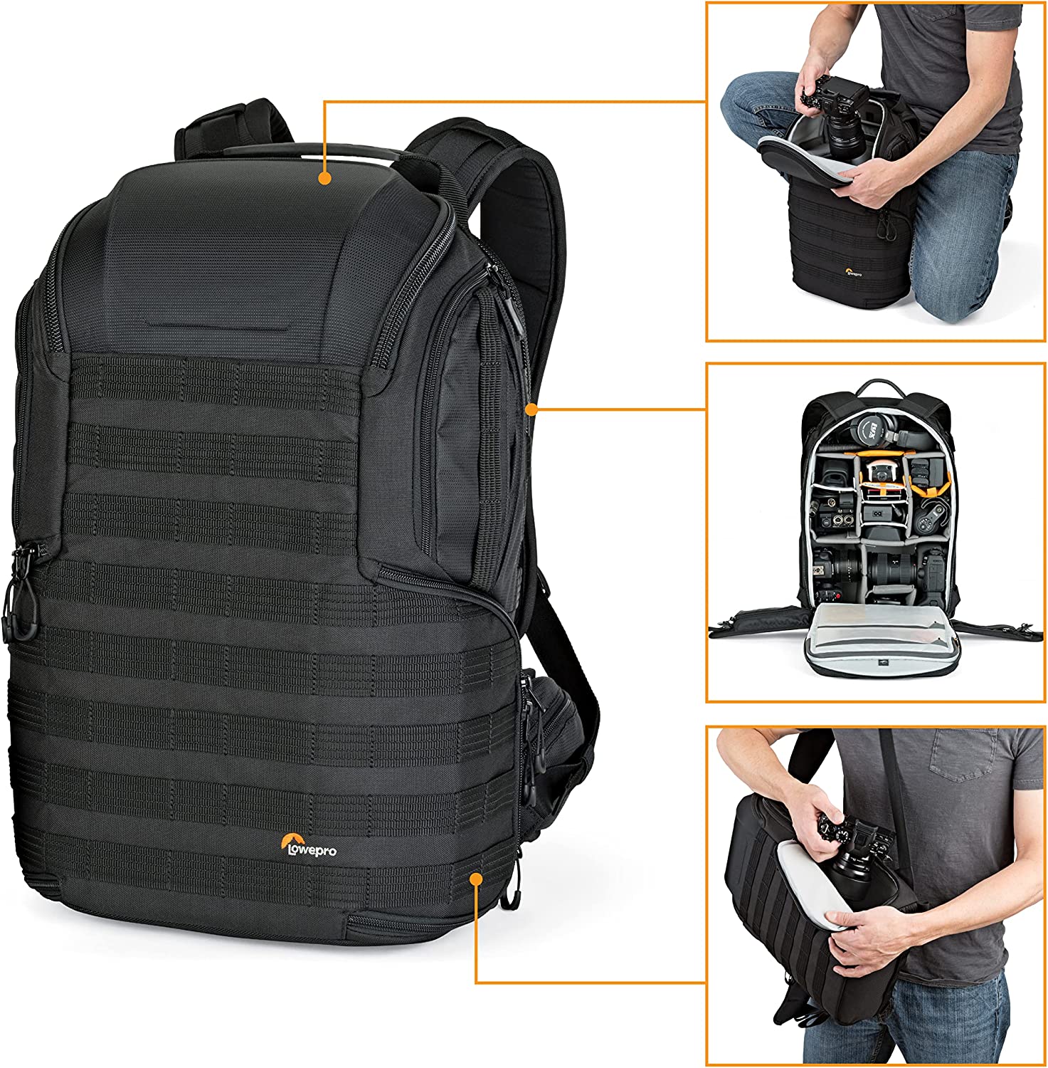 Lowepro ProTactic 450 AW II Black Camera Backpack: Weather-Resistant, Modular Design for Professionals - Accommodates 15" Laptops and Drones
