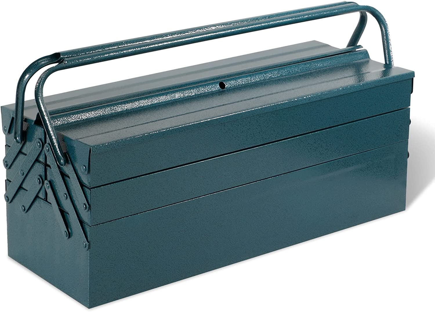 Cantilever Tool Box, 21 Inch Metal Tool Box Portable 3 Layer 5 Tray Multi-Function Fold Out Organizer Storage