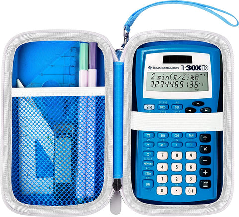 Case Compatible with Texas Instruments TI-30XIIS Scientific Calculator, Travel Office Calculators Storage Holder Bag with Extra Mesh Pocket for Pens, USB Cables and Accessories (Bag Only) - Blue