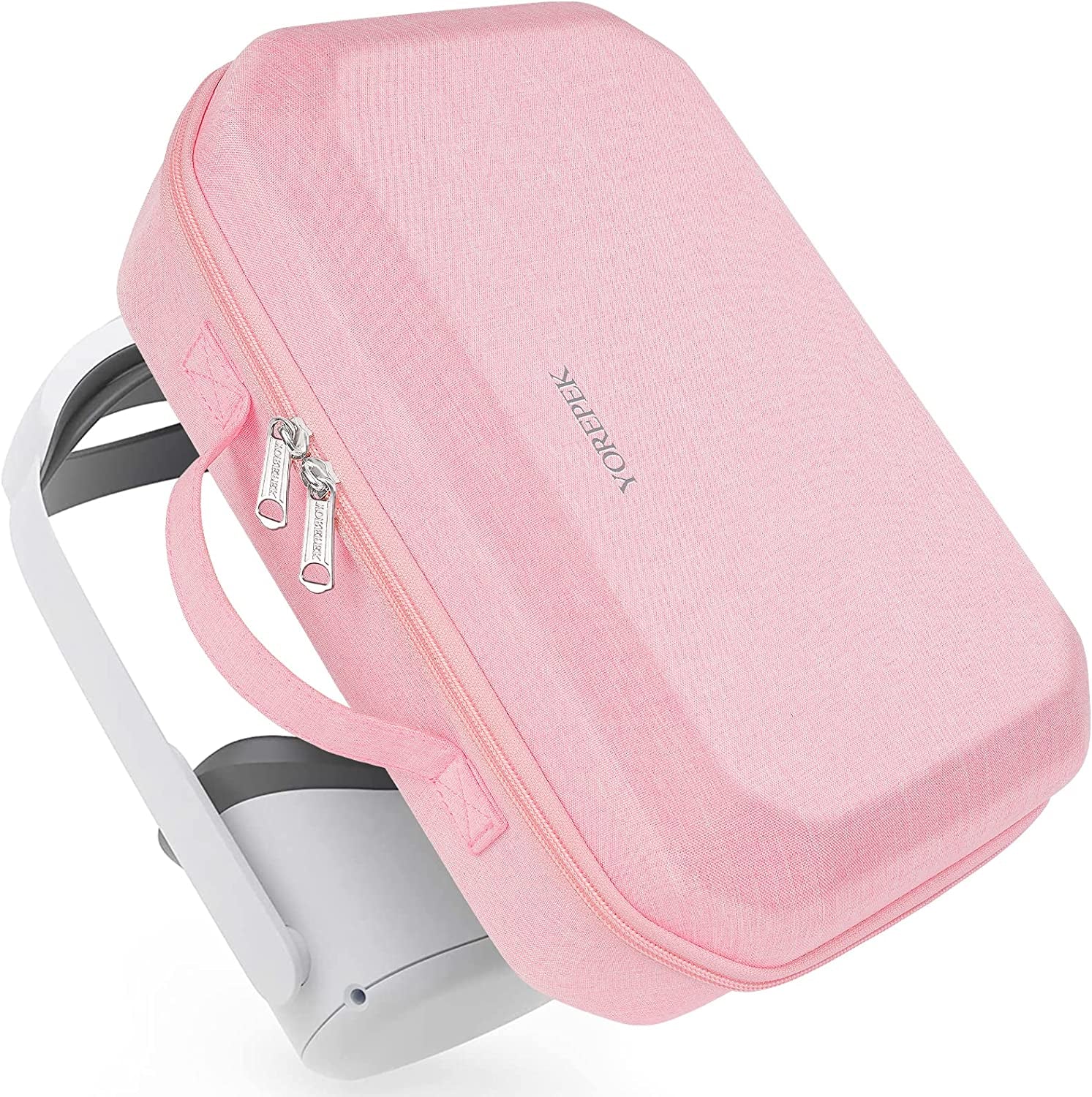 YOREPEK Cute Carrying Case Compatible with Oculus Quest 2 Headsets, Basic Elite Strap, Controllers and VR Accessories for Women Girl, Hard Meta Carry Bag for Travel and Home Storage - Pink