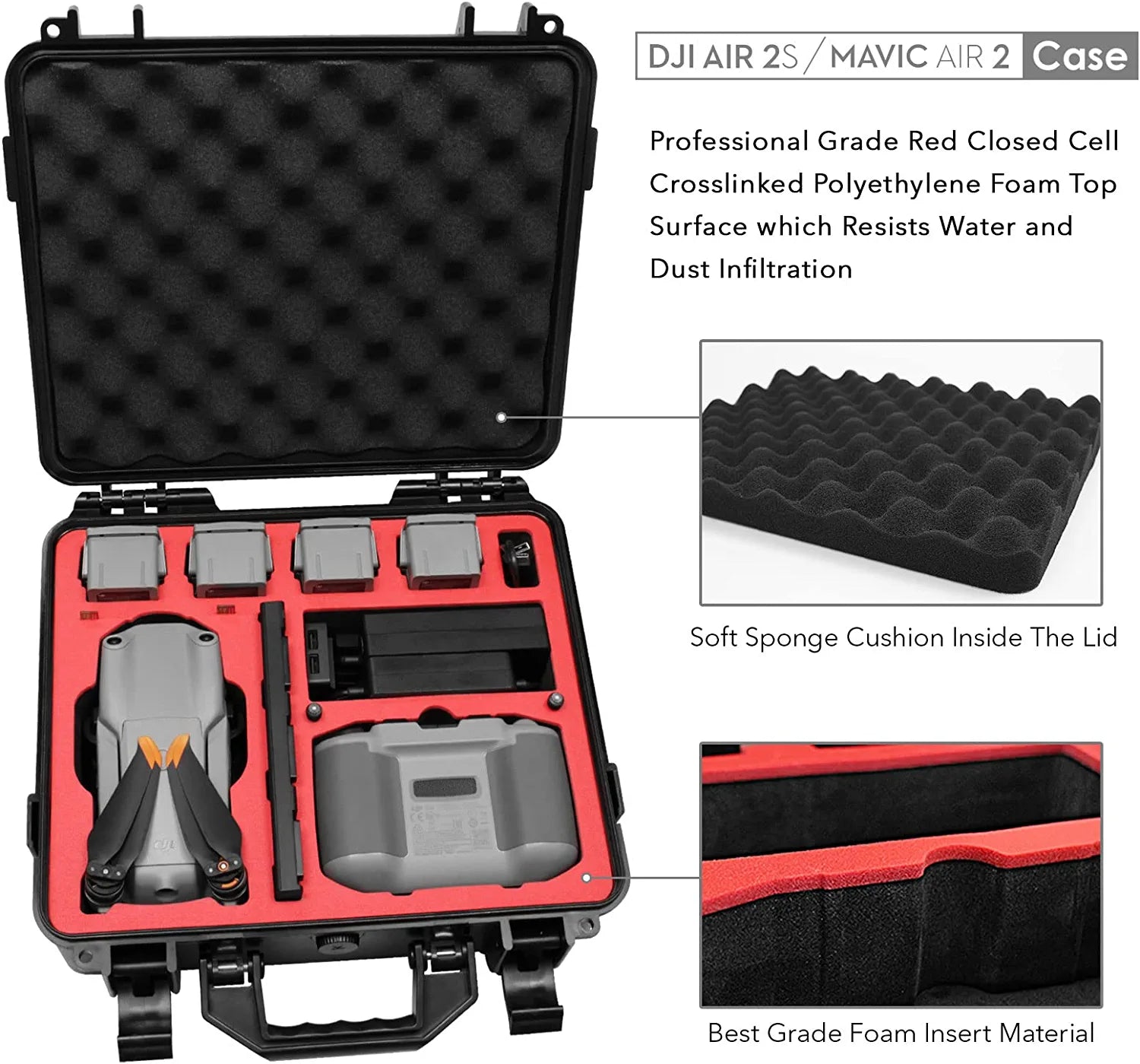 Waterproof Hard Carrying Case for DJI Air 2S / Mavic Air 2 Drone / Fly More Combo; Rugged Professional Case with Complete Protection