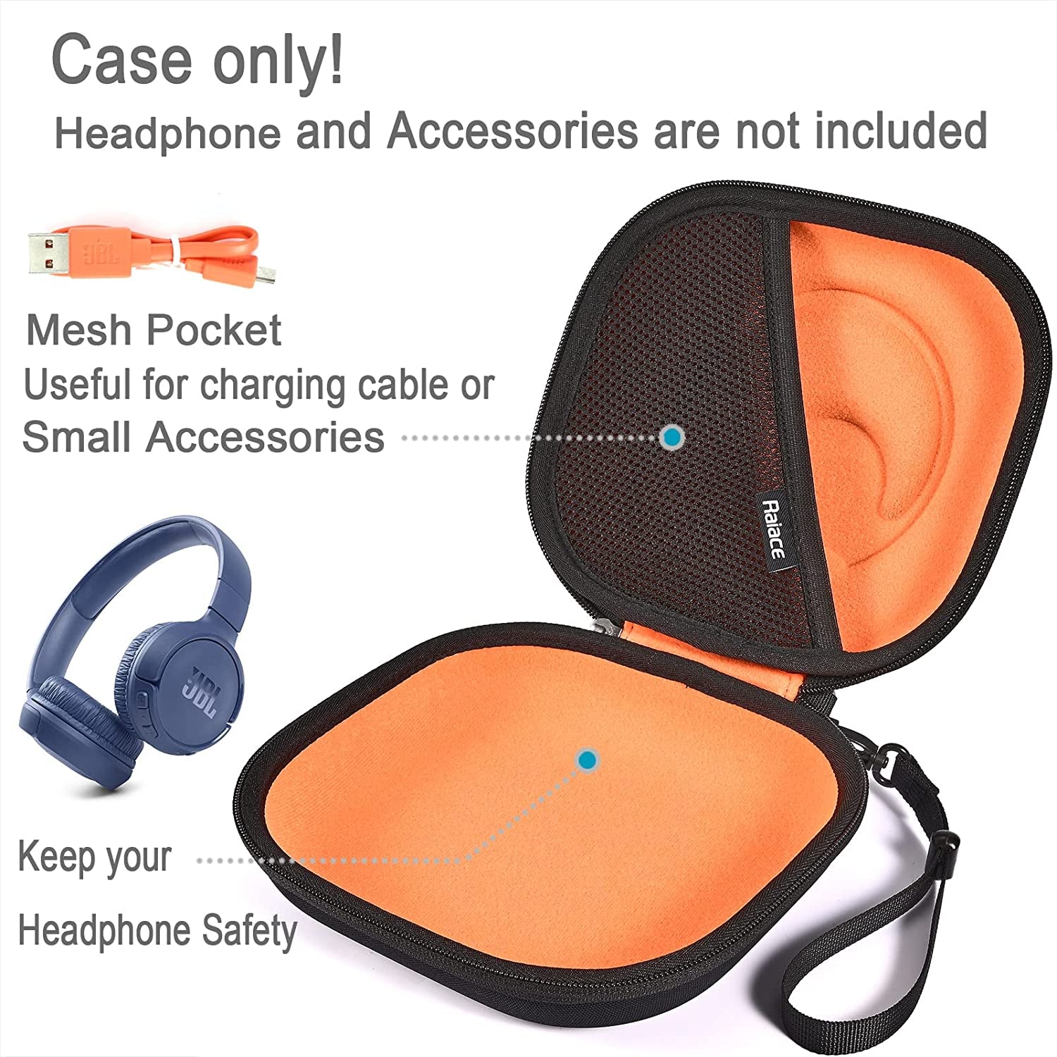 RAIACE Hard Storage Case Compatible with JBL Tune 510BT On-Ear Headphones (Case Only)-Orange