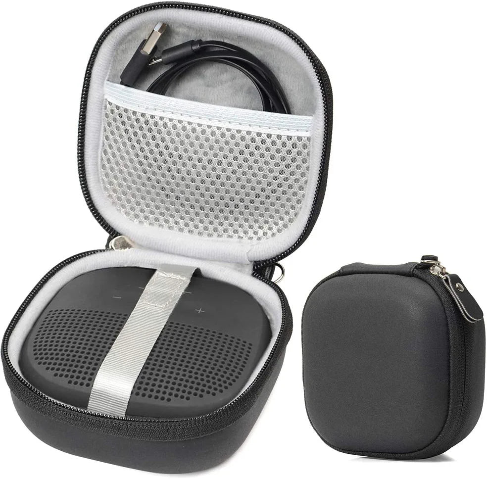 Matte Black Protective Case for Bose Soundlink Micro Bluetooth Speaker, Best Color and Shape Matching, Featured Secure and Easy Pulling Out Strap Design, Mesh Pocket for Cable and Accessorie