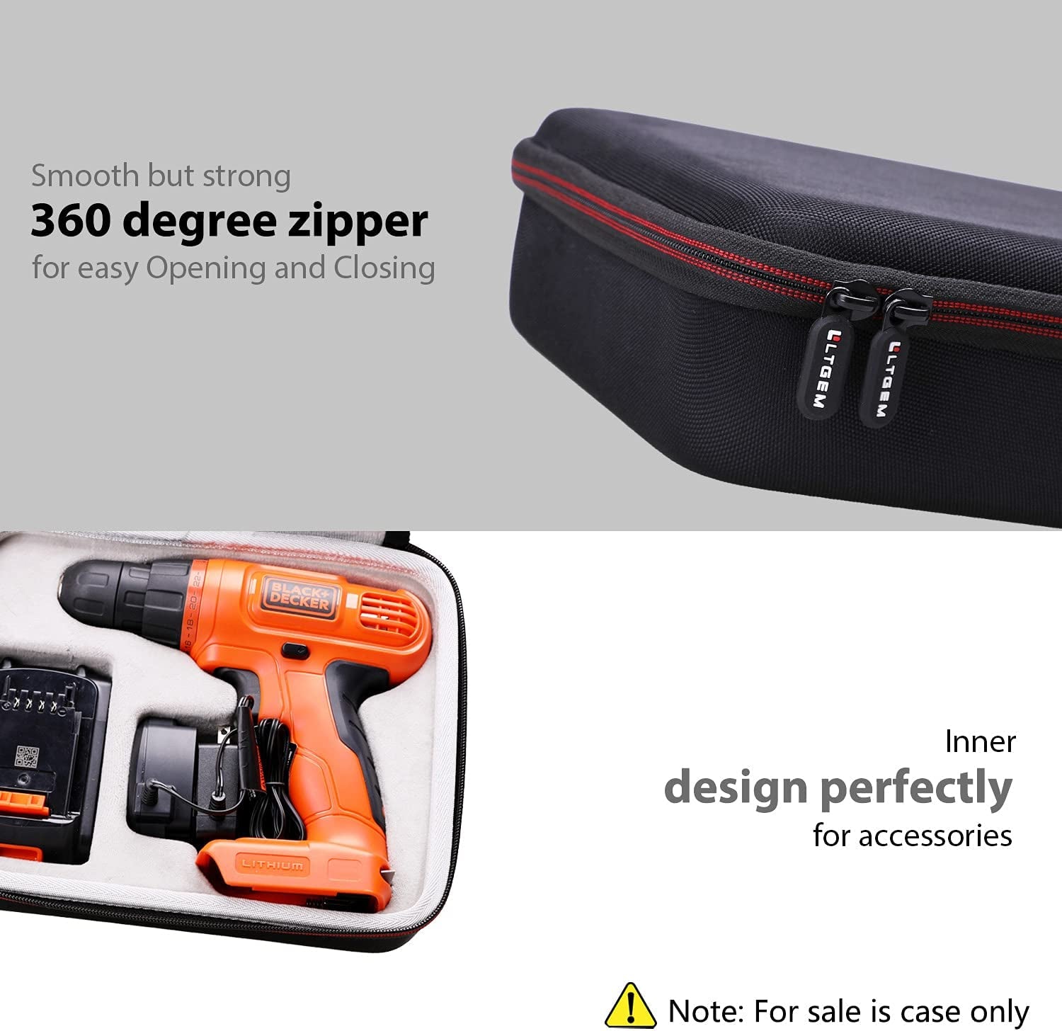 EVA Hard Case for DECKER 20V MAX Cordless Drill (LDX120C/LD120VA) and Accessories - Protective Carrying Storage Bag (Sale Case Only)
