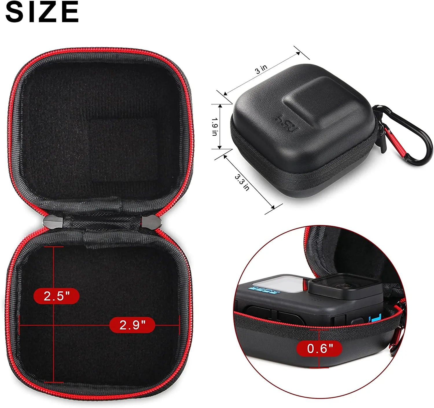 Mini Carrying Case Compatible with Gopro Hero 11/10/9/8/7/(2018)/6/5 Black,Session 5/4,Hero 3+,Akaso/Campark/Yi Action Camera and More，Protective Security Bag by
