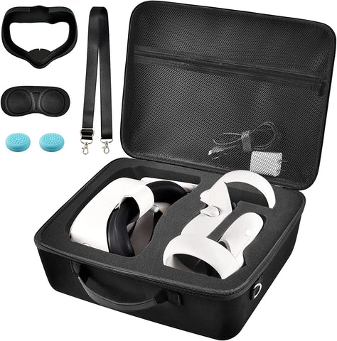Hard Carrying Case for Meta/ for Oculus Quest 2 All-In-One VR Gaming Headset and Touch Controllers, Travel Storage Bag with Silicone Face Cover & Lens Protector for Quest 2 Accessories - Grey