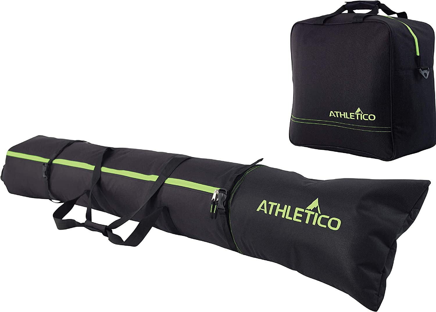 Athletico Padded Two-Piece Ski and Boot Bag Combo | Store & Transport Skis up to 200 Cm and Boots up to Size 13 | Includes 1 Padded Ski Bag & 1 Padded Ski Boot Bag