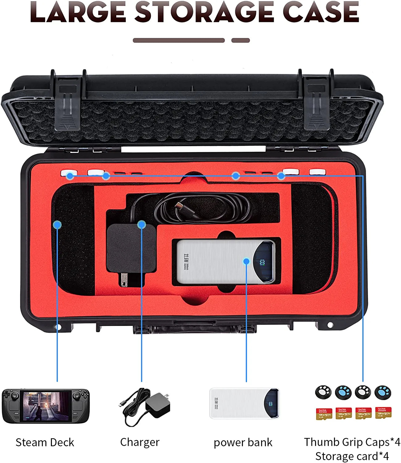 Upgraded Carrying Case for Steam Deck, Professional Deluxe Waterproof Case Soft Lining Hard Shell Travel Case for Steam Deck Console and Other Accessories