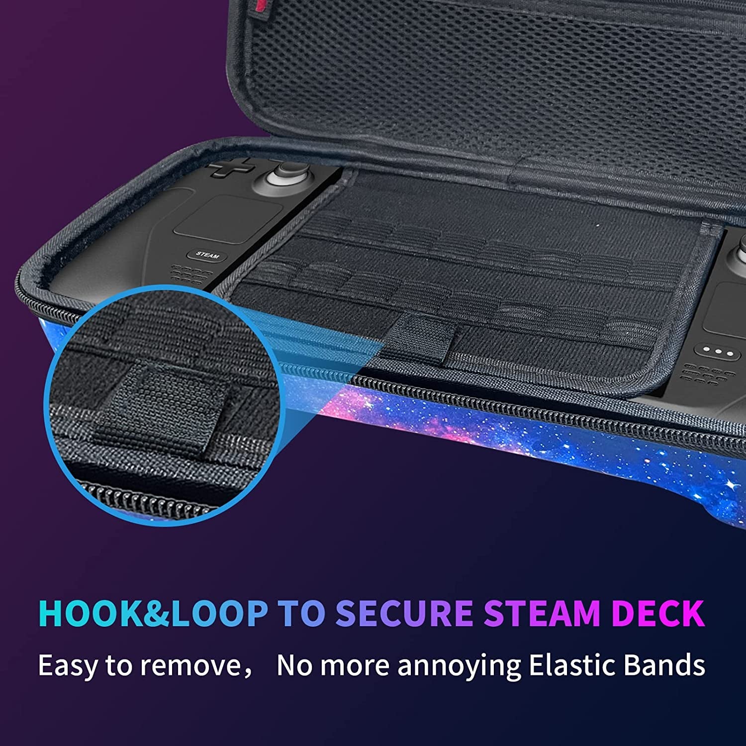 Galaxy Carrying Case Compatible with Steam Deck, Protective Hard Shell Carry Case Built-In AC Adapter Charger Storage, Portable Hard Storage Case with 16 Game Card Slots for Steam Deck Console & Accessories