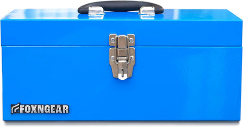16" Portable Steel Heavy-Duty Tool Box 18-Gauge with Metal Latch and Handle Blue
