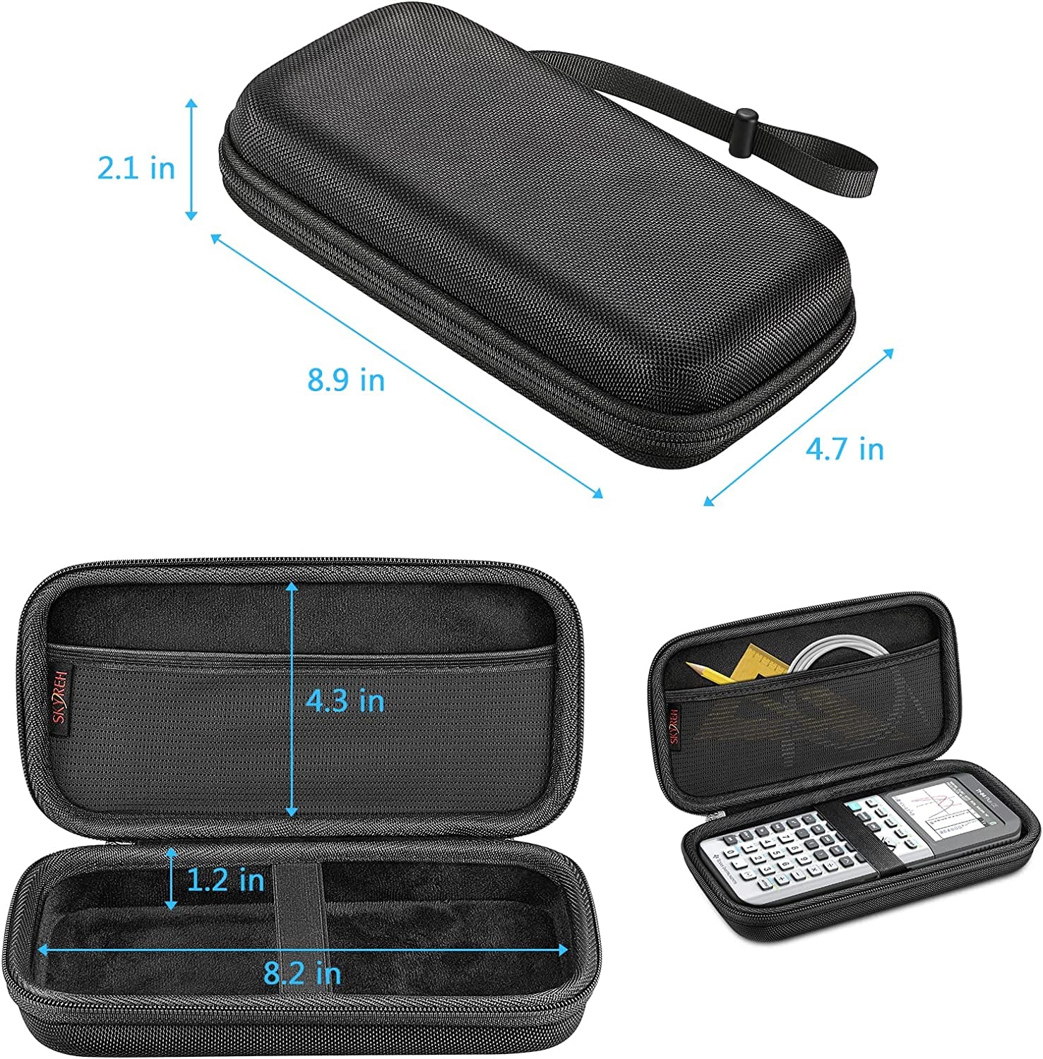Graphing Calculator Carrying Case for TI-84 plus CE, Hard EVA Shockproof Protective Case for Texas Instruments TI-84 plus CE/TI-83 plus Ce/Ti-Nspire CX II Cas/Tl-Nspire-Cx-Ll (Black)