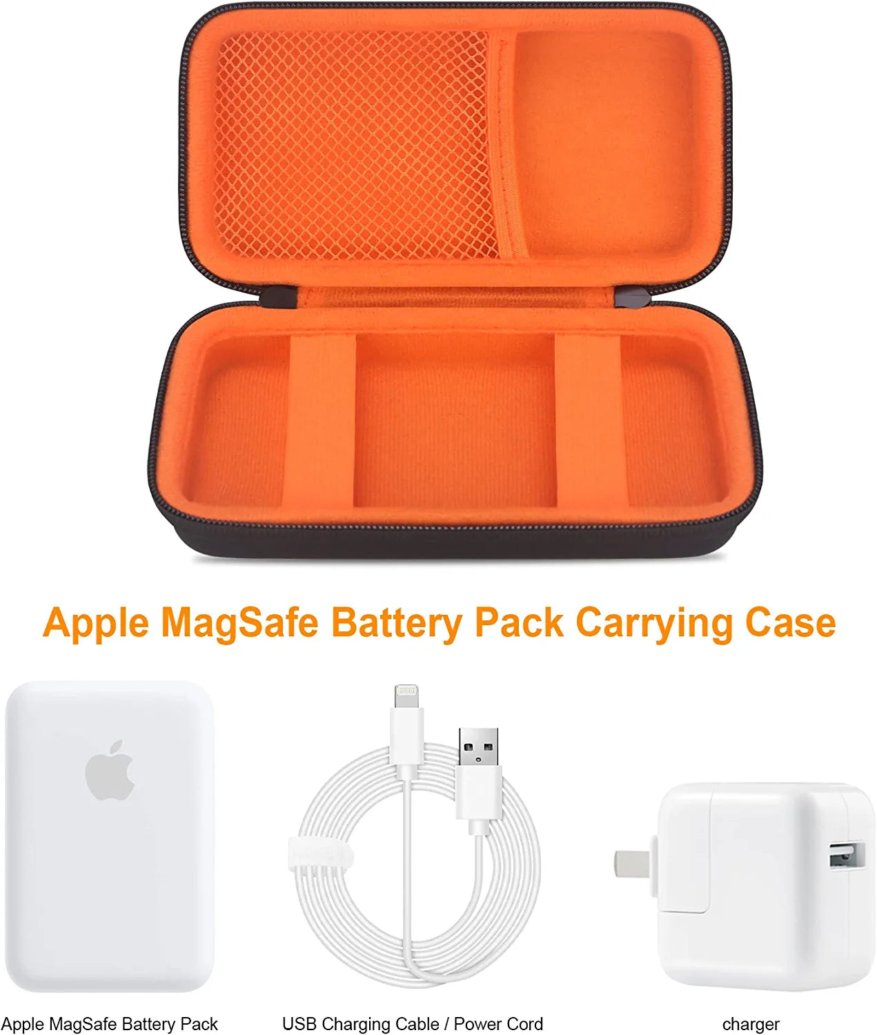 Case For Apple Magsafe Charger Battery Pack, Hard Travel Organize Bag for  Mag Safe Magnetic Power Bank for Iphone 13/13 Pro, Extra Mesh Pocket Fits  Power Adapter, Black+Orange – Comocase