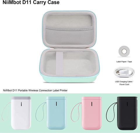 Carrying Case for NIIMBOT D11 Label Maker, D11 Portable Bluetooth Handheld Label Printer Storage Holder, Extra Mesh Pocket Fits NIIMBOT D11 Label Maker Tape, Cable, Blue (CASE ONLY)