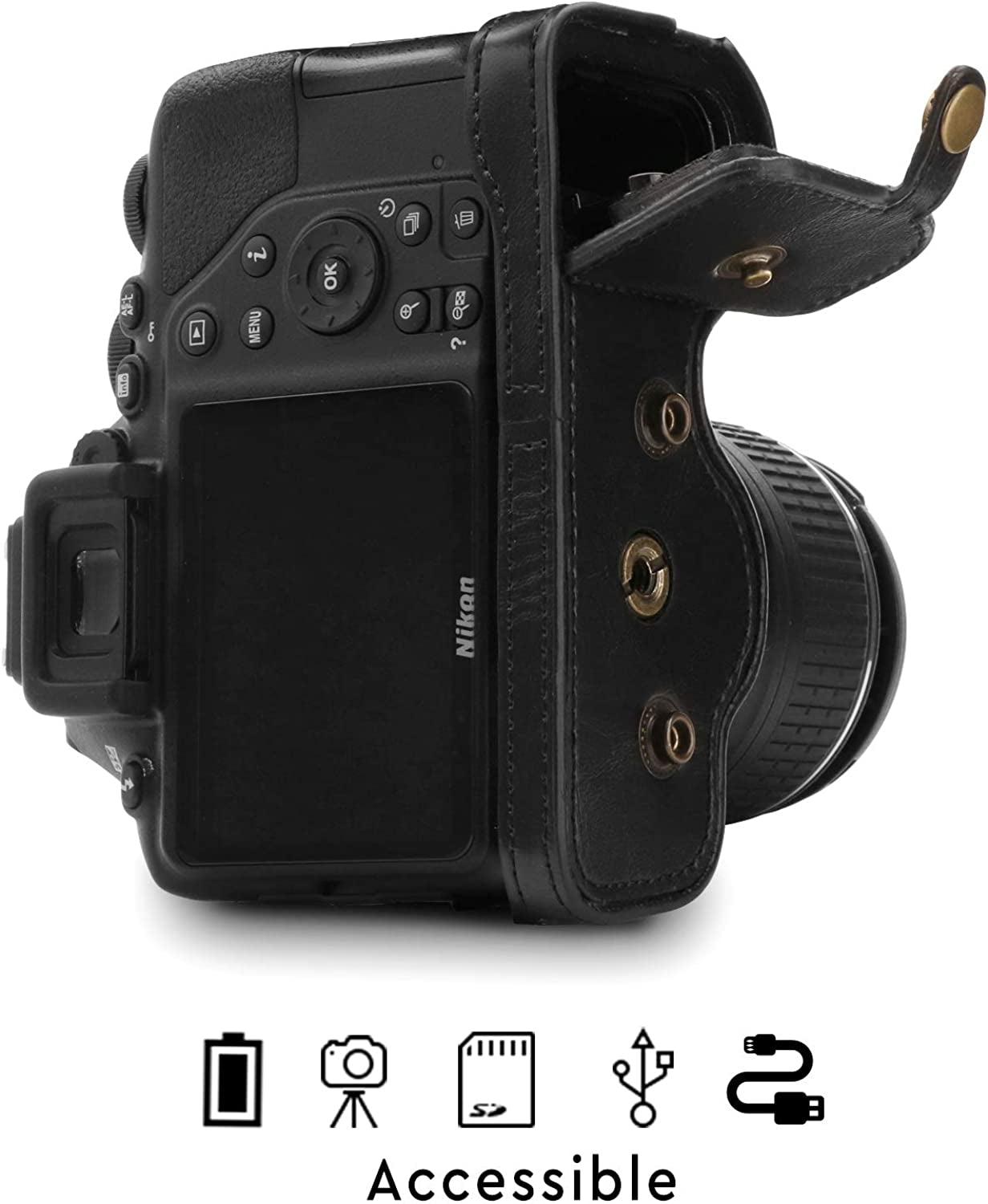 Leather Camera Half Case Compatible with Nikon Coolpix P1000
