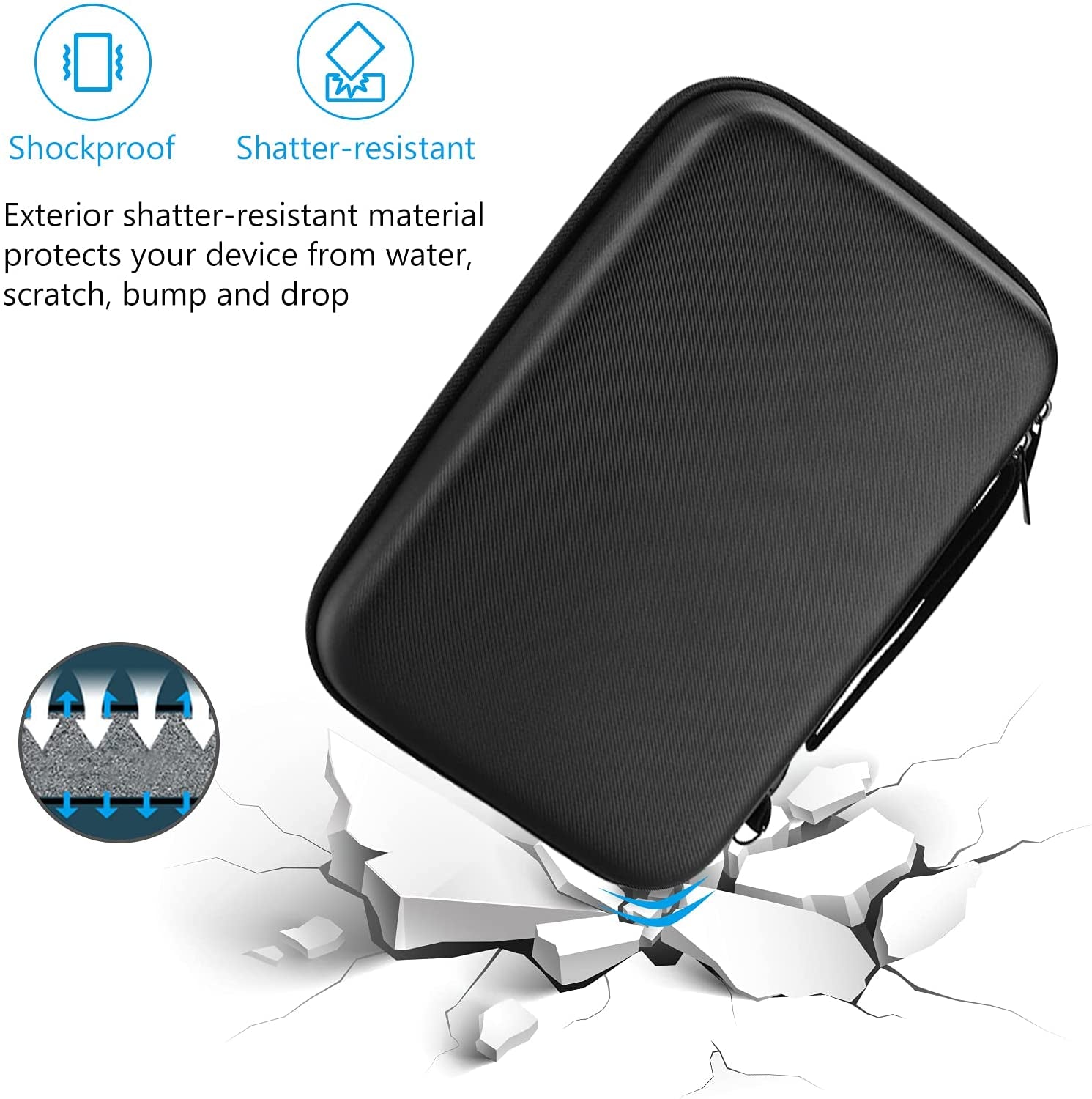 Hard Travel Electronic Organizer Case for Macbook Power Adapter Chargers Cables Power Bank Apple Magic Mouse Apple Pencil USB Flash Disk SD Card Small Portable Accessories Bag -Black