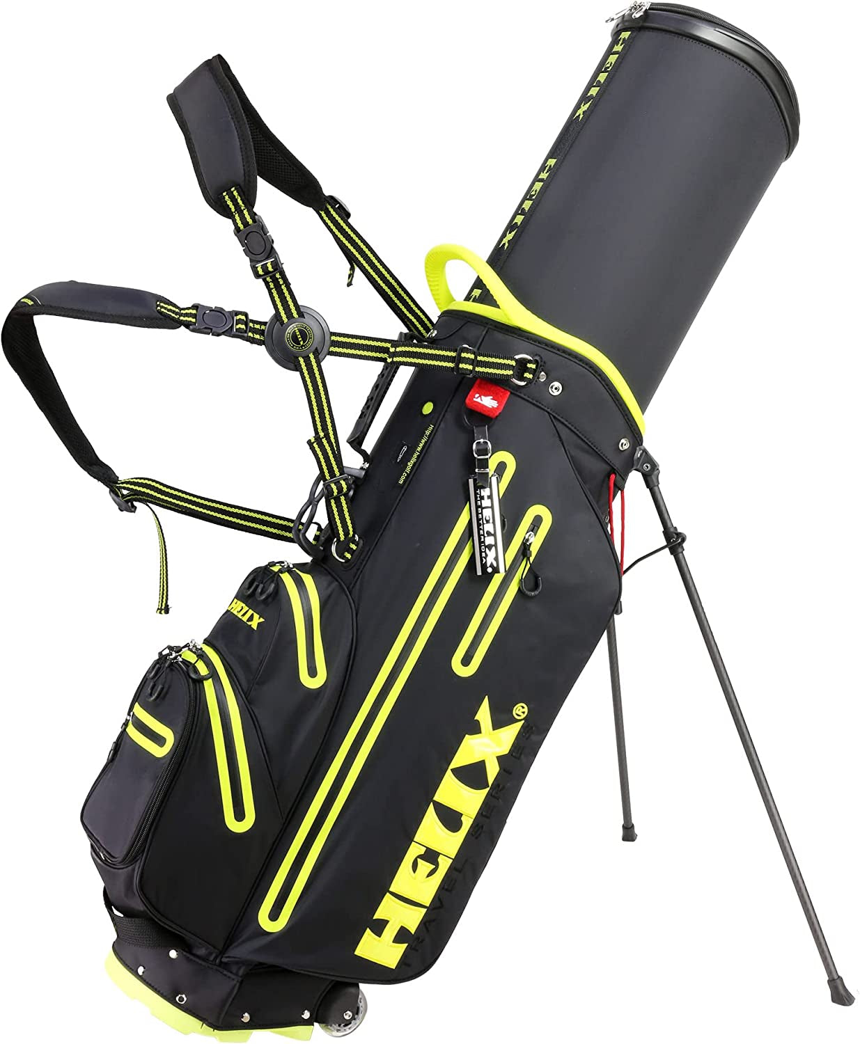 Helix Golf Stand Bag Retractable, 6 Way Dividers with Backstrap Shoulder Carry Golf Bag, Golf Bag Stand with Wheel for Traveling