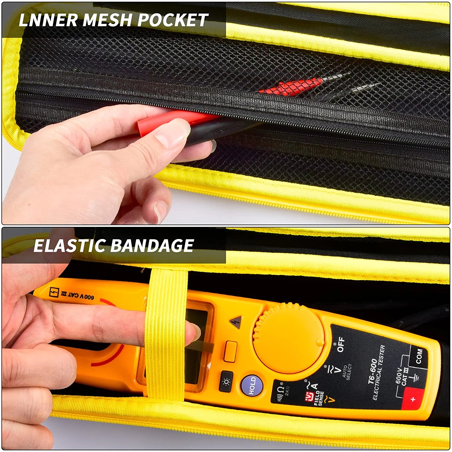 Case Compatible with Fluke T5-1000/ T5-600/ T6-1000/ T6-600/ T+PRO Electrical Voltage, Continuity and Current Tester Multimeter Kit Storage Organizer Holder (Box Only) - Yellow