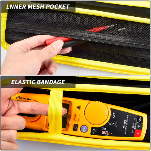 Case Compatible with Fluke T5-1000/ T5-600/ T6-1000/ T6-600/ T+PRO Electrical Voltage, Continuity and Current Tester Multimeter Kit Storage Organizer Holder (Box Only) - Yellow