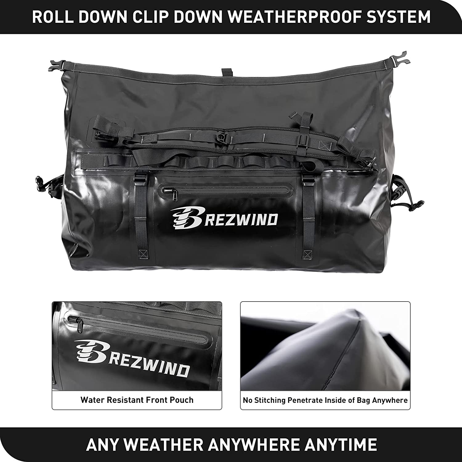 Brezwind Heavy Duty Waterproof Duffel Bag - Large Capacity, Durable Straps and Handles, Perfect for Boating, Motorcycling, Hunting, Camping, Kayaks, Jet Ski and Any Kind of Travel