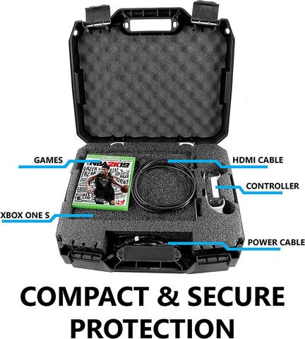 Travel Case Compatible with Xbox One S with Protective Foam Compartments for Console, Controller, Power Adapter, Games and More Accessories