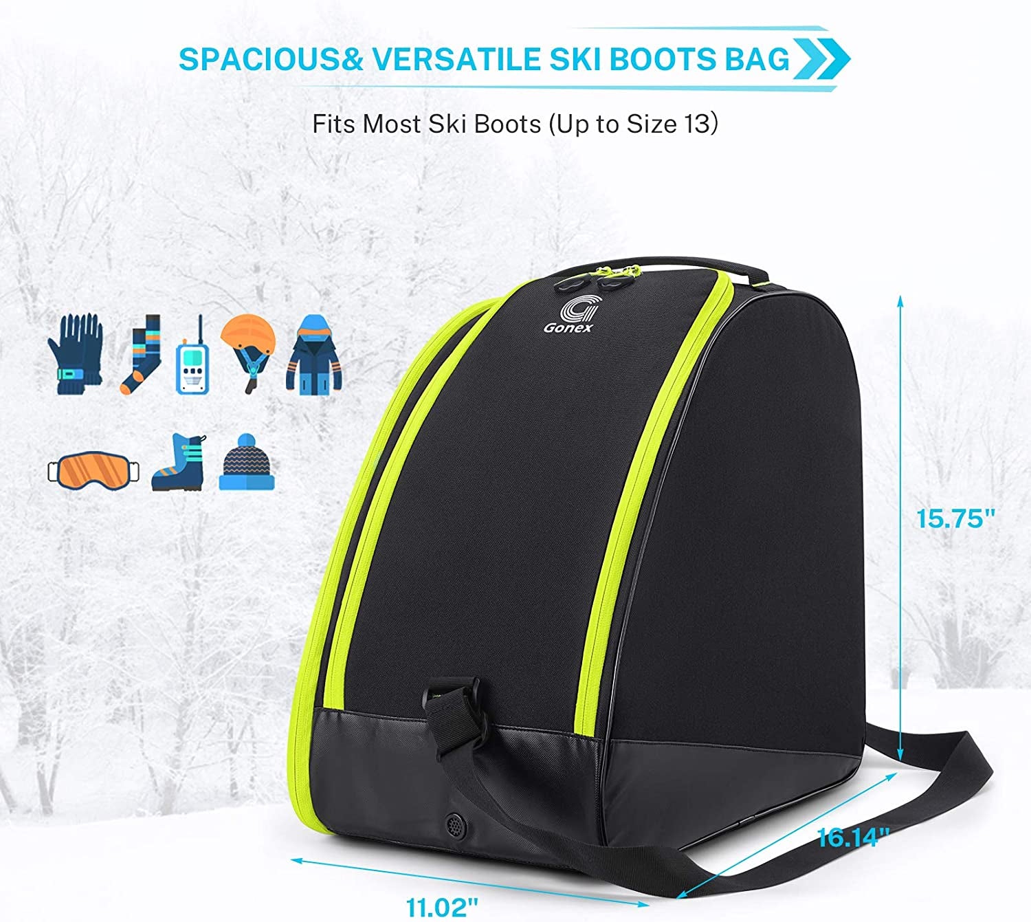 Gonex Padded Ski Bag and Boot Bag Combo, Water-Resistant Adjustable Length Ski Bag for Men Women, Large Ski Boots Bag for Ski, Travel, Store and Transport