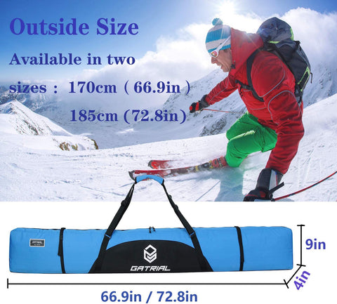 G GATRIAL Snow Padded Ski Bags for Air Travel - Single Ski Carry Bags for Cross Country, Downhill, Ski Clothes, Snow Gear, Poles and Accessories for Ski Carrier Travel Luggage Case